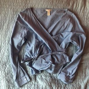 H&M Blue Gingham Wrap Blouse